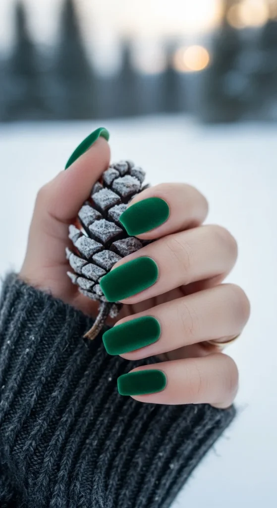 Dark Green Velvet Nails