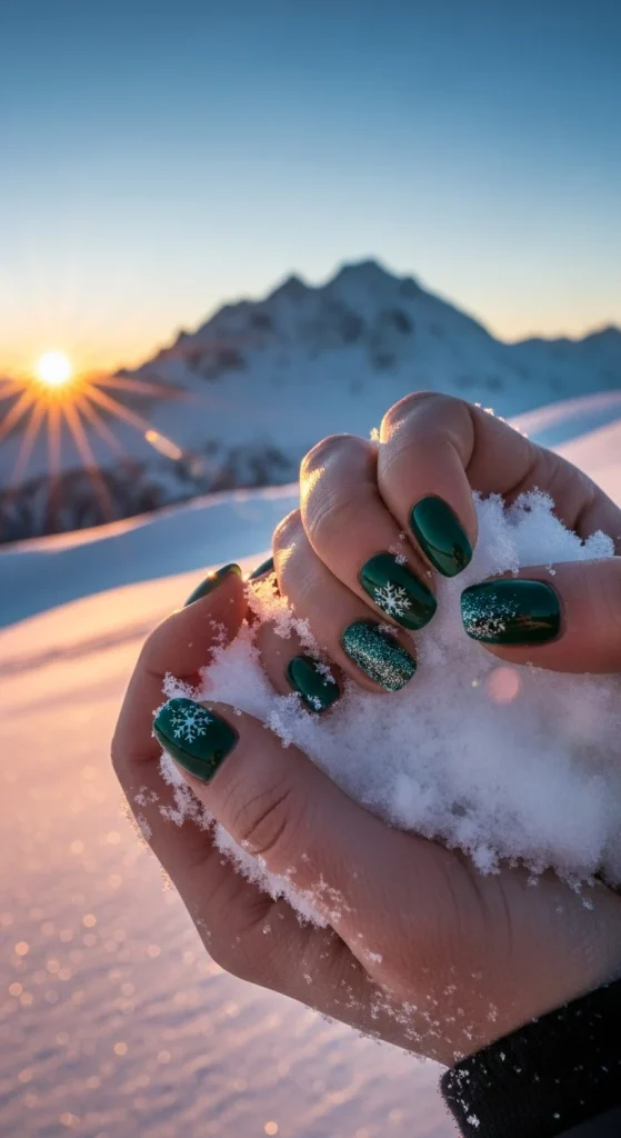 Emerald Green Winter Nails