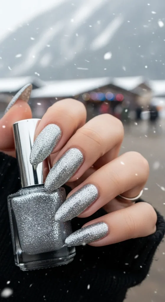 Glittery Silver Nails