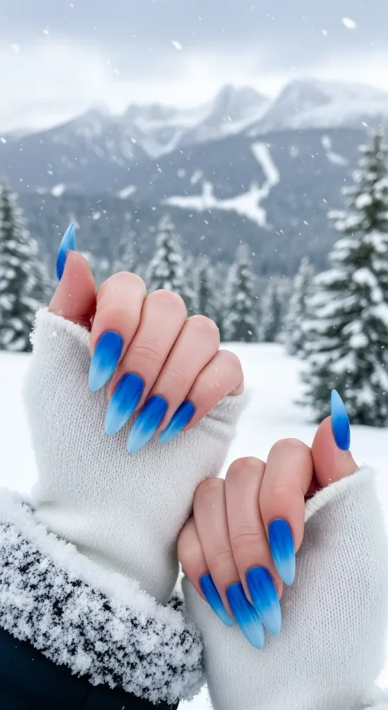 Icy Blue Ombre Nails