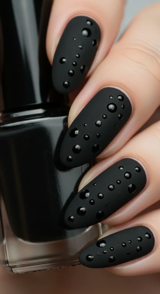 Matte Black Polka Dot Nail