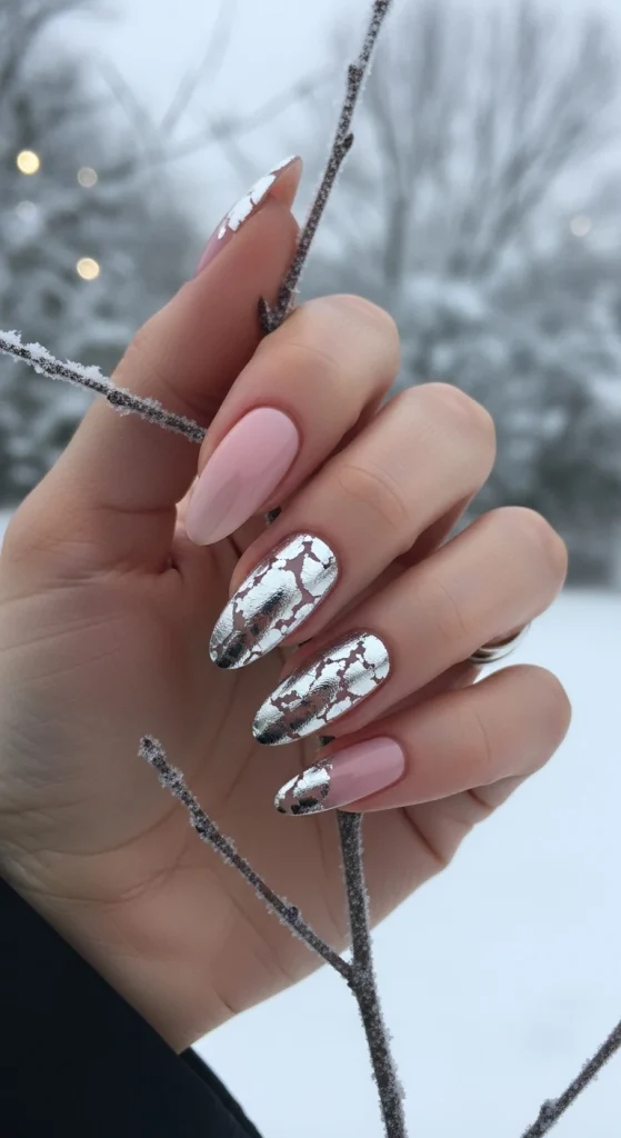Silver Foil Accent Nails