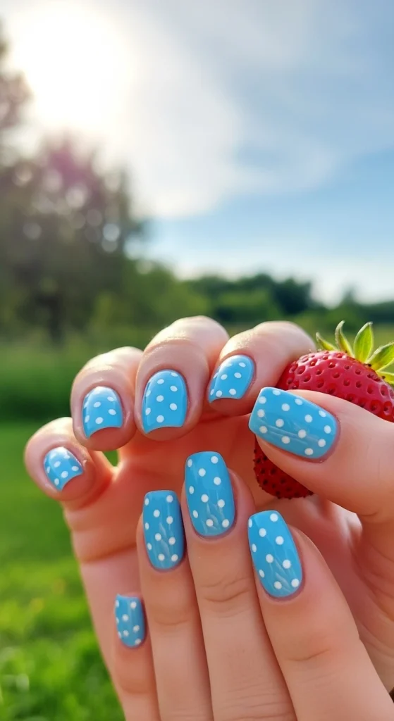 Sky Blue Polka Dot Nail Design