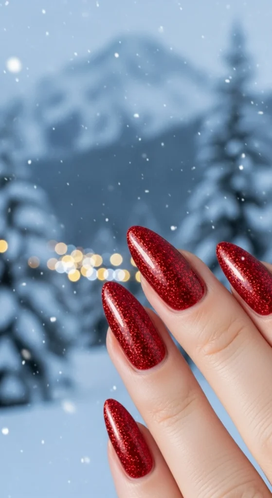 Sparkling Red Holiday Nails