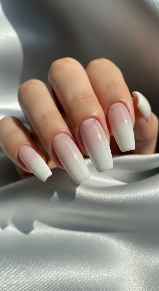 White and Silver Gradient Nails