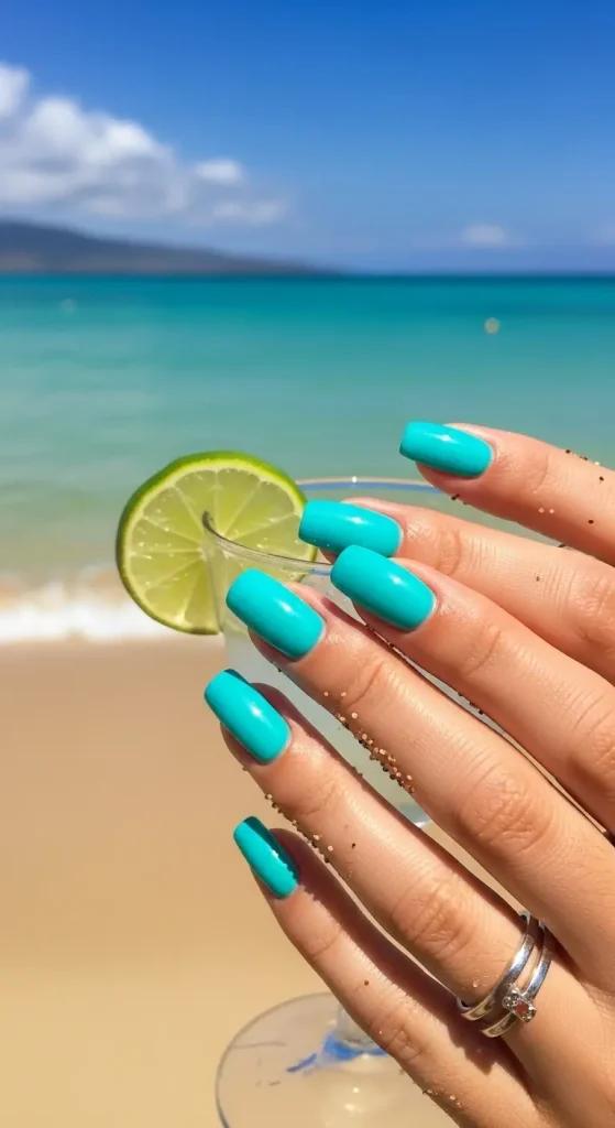Aqua Glossy Nails