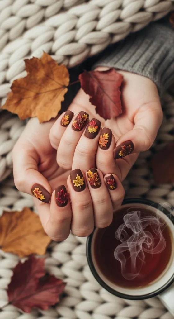 Matte Chocolate Brown Nails