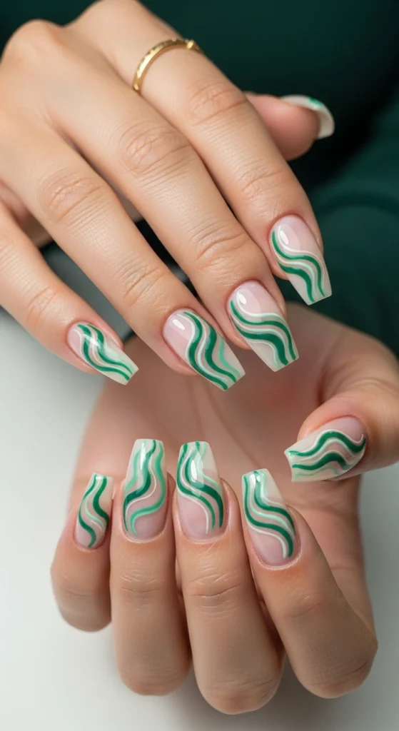 Abstract Green Wave Nails