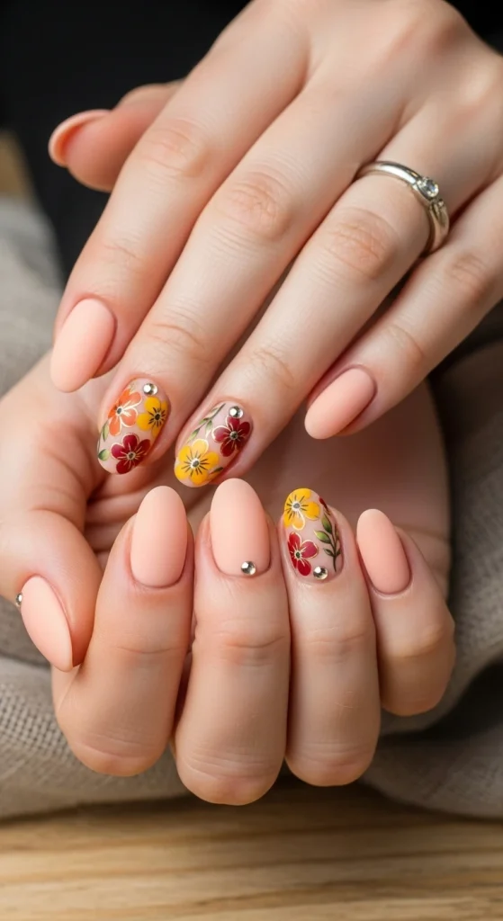 Autumn Blossom Accent Nails