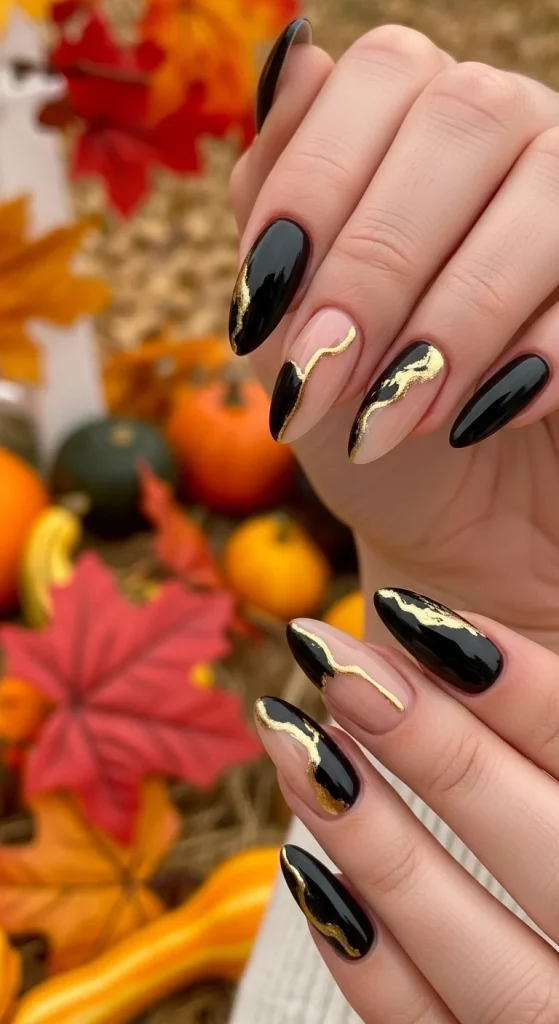 Black and Nude Combo Nails