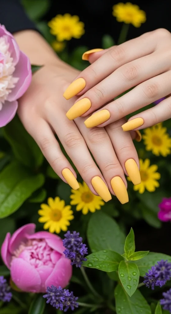 Butter Yellow Coffin Nails