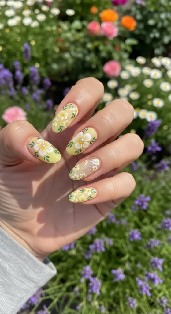 Butter Yellow Floral Nail Art