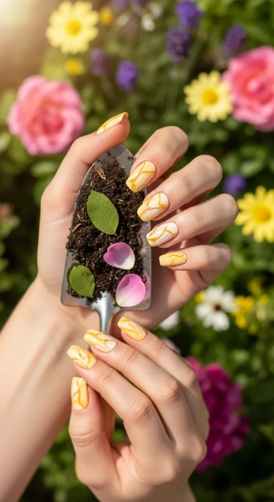 Butter Yellow Marble Nails