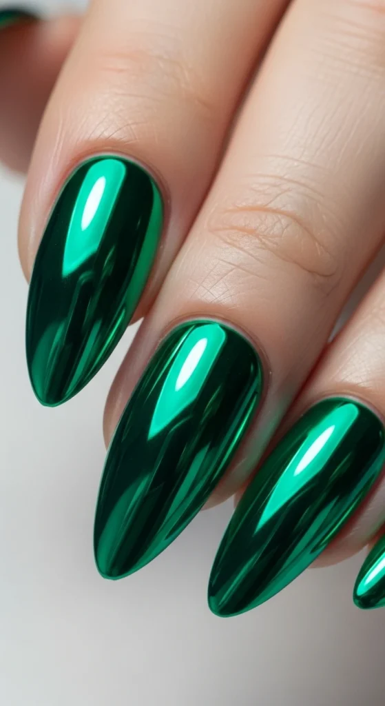 Chrome Emerald Shine Nails