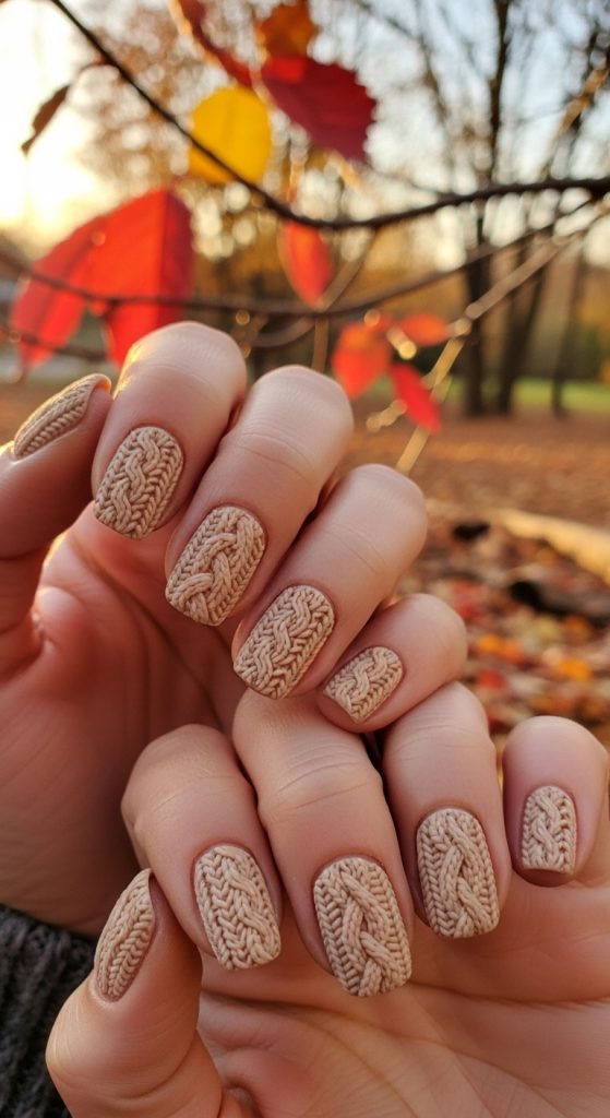 Classic Beige Sweater Nails
