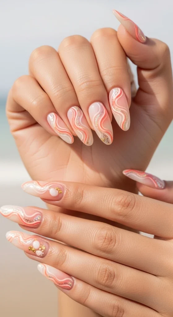 Coral Dream Wave Nails