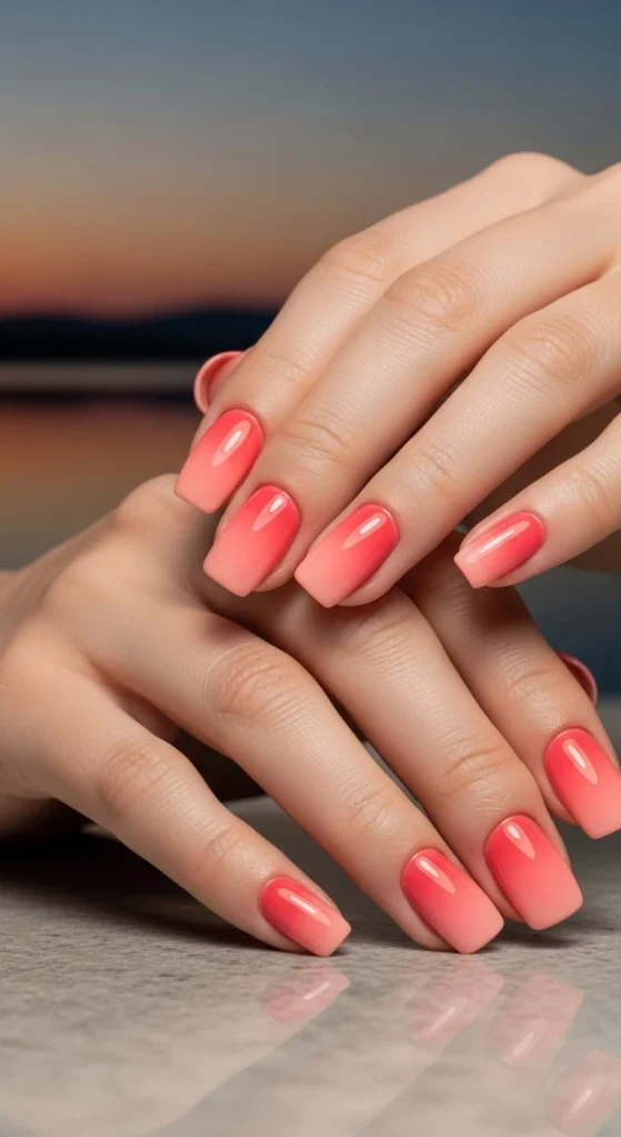 Coral Peach Twilight Nails