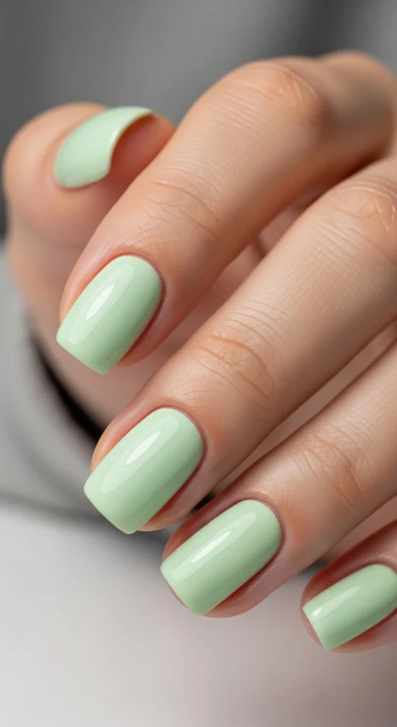 Creamy Pastel Green Nails