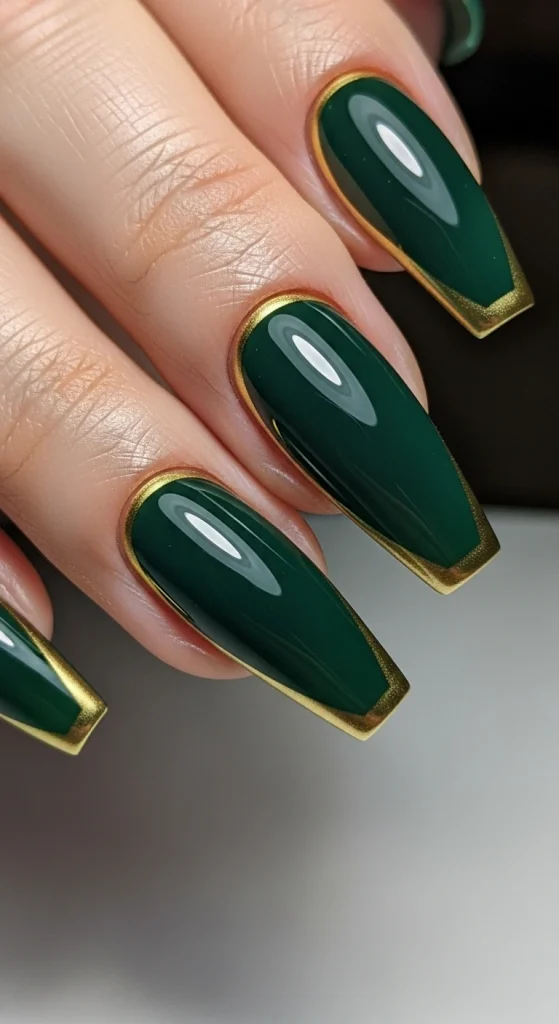Dark Green with Gold Frame Nails