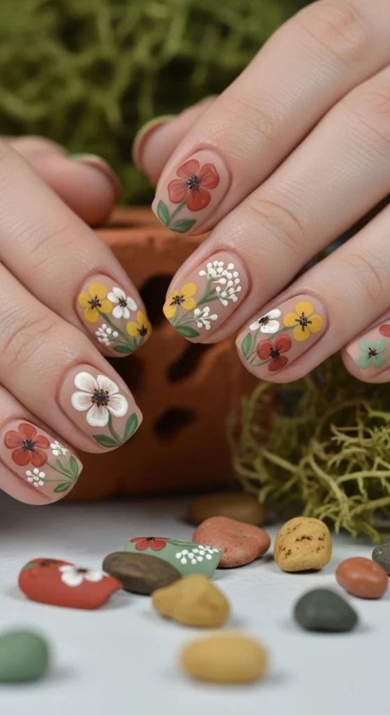Earthy Floral Nails