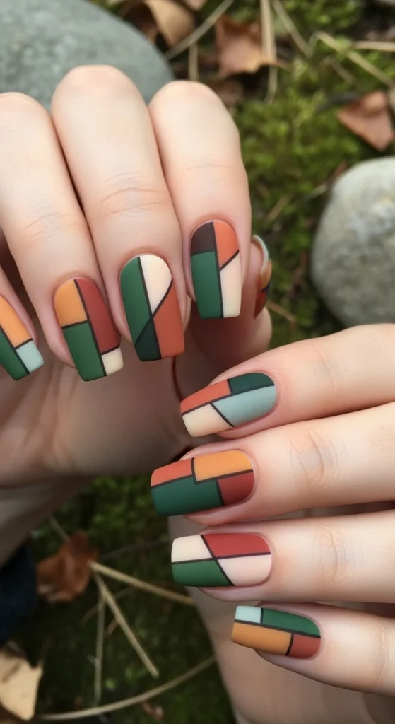 Earthy Geometric Nails