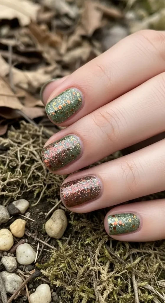 Earthy Glitter Nails