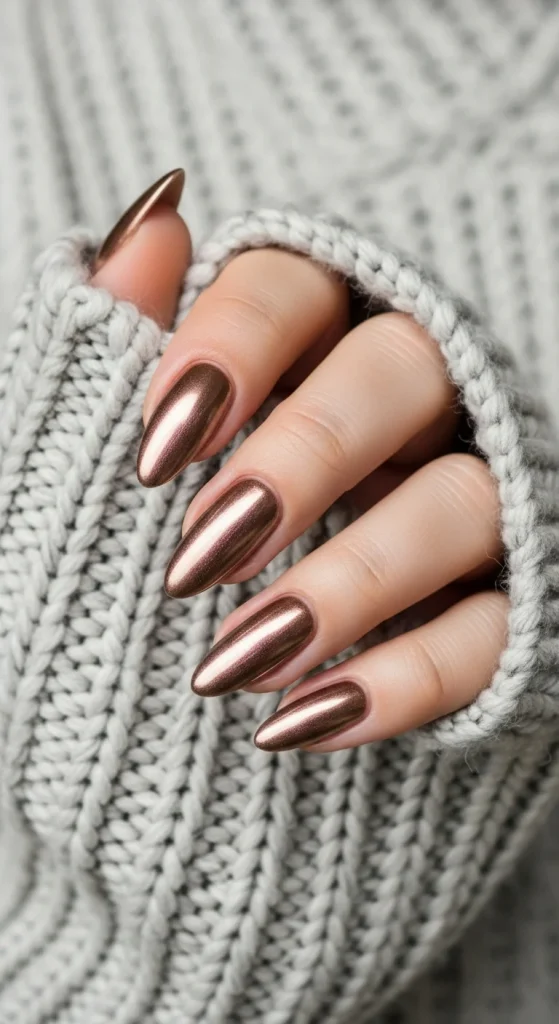 Elegant Metallic Almond Nails