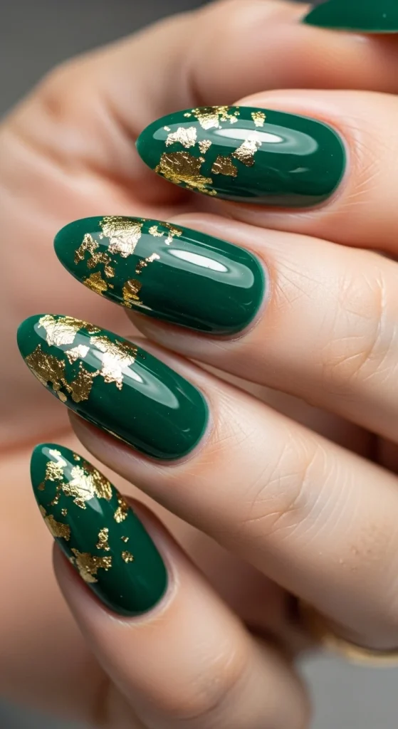 Emerald Foil Texture Nails