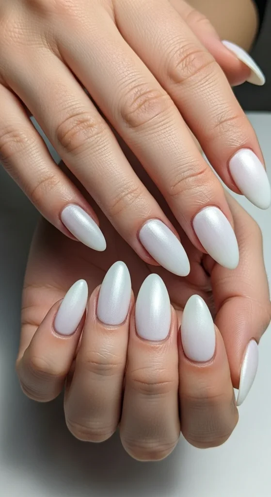 Frosted Metallic White Nails