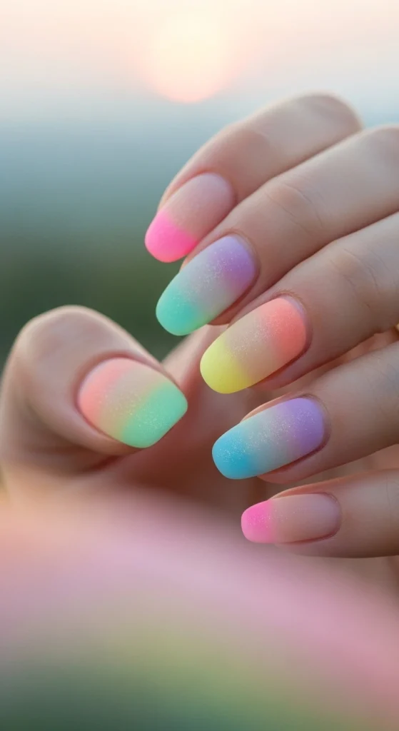 Frosted Rainbow Tips Nails