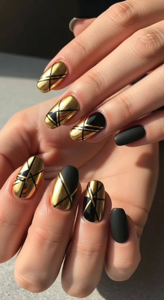 Geometric Gold Nails