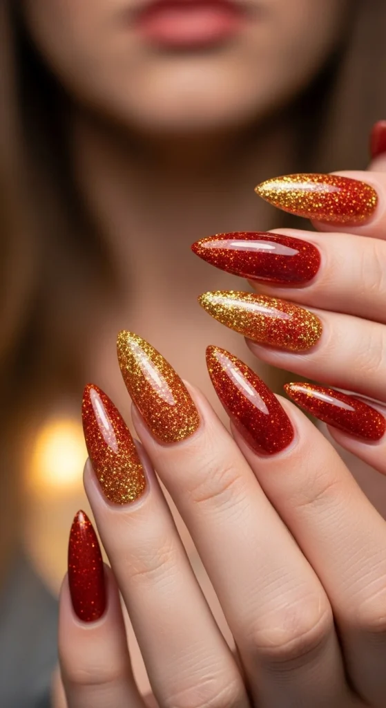 Glitter Ember Tips Nails