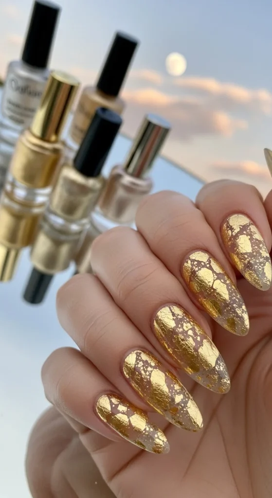 Gold Foil Gel Nails