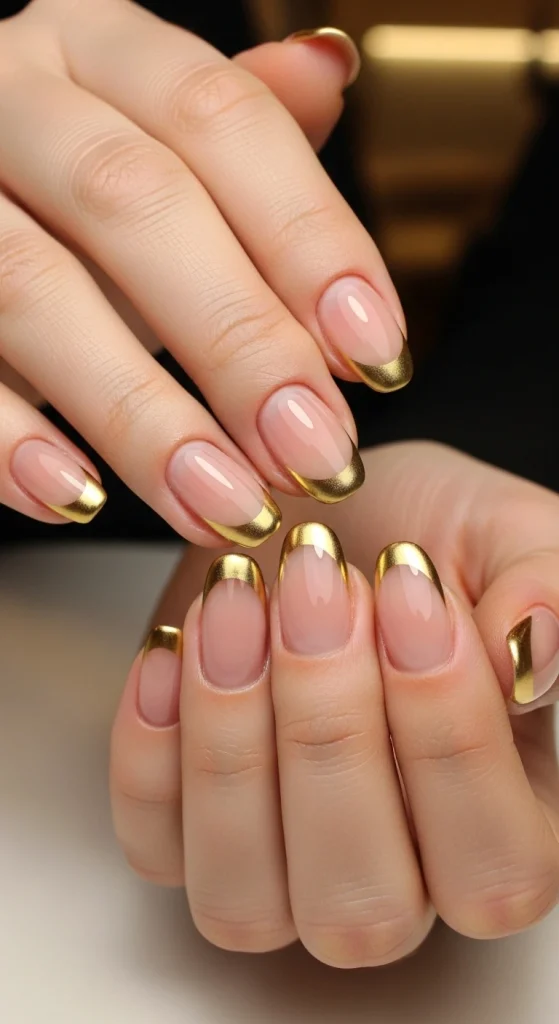 Gold French Nails
