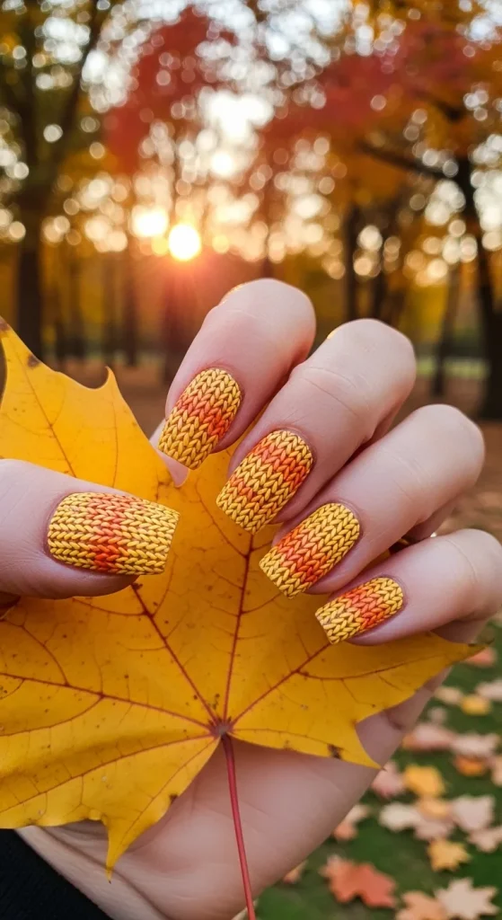 Golden Glow Knit Nails