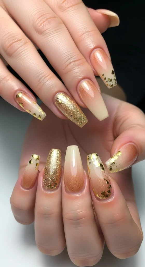 Golden Peach Fade Nails