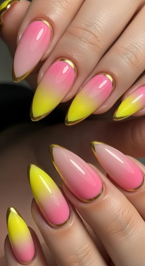 Golden Pink Edges Nails yellow