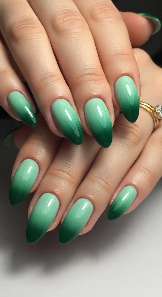 Gradient Pine Ombre Nails