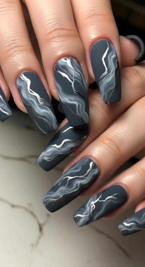 Graphite Marble Vein Nails