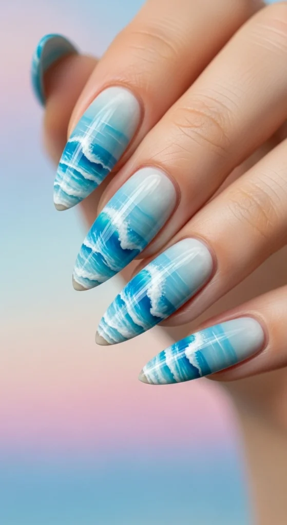 Hazy Blue Waves Nails