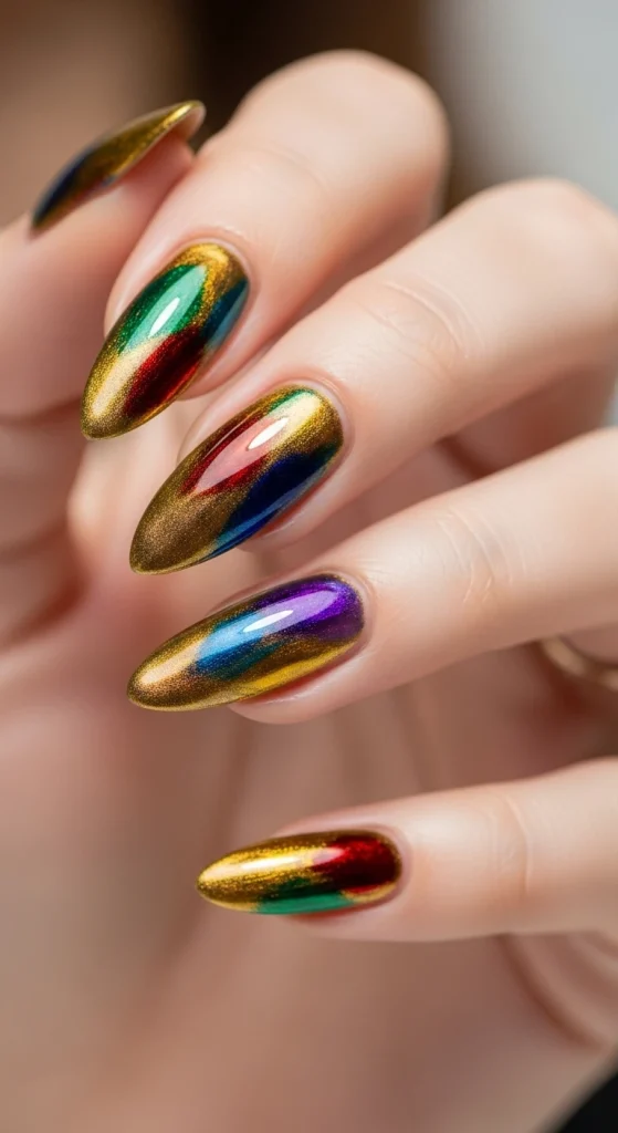 Jewel-Toned Gold Nails