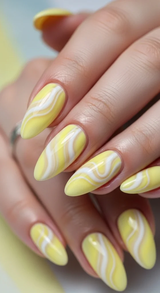 Lemon Milk Swirls Nails