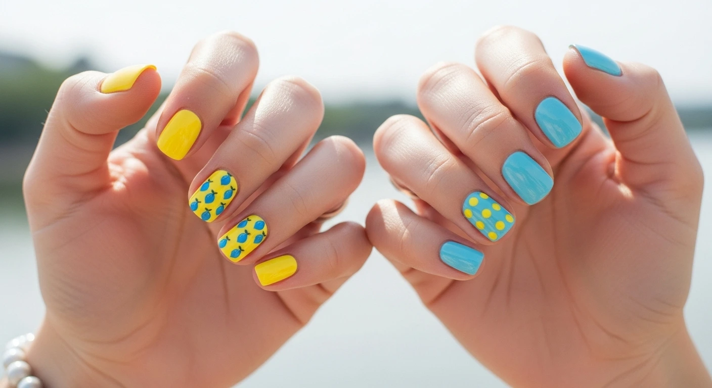 Lemon and Blue Nail Styles
