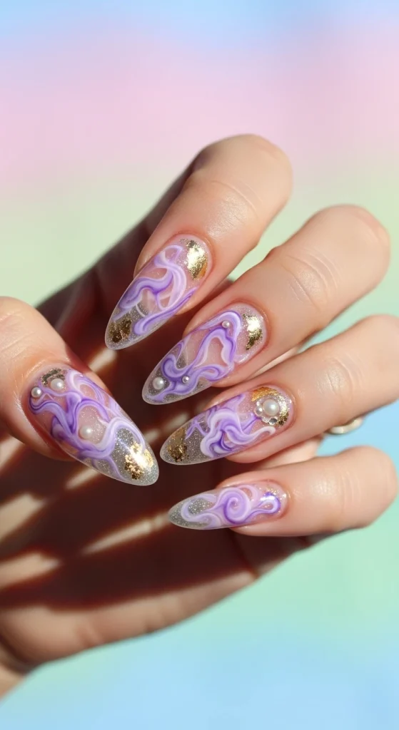 Lilac Smoke Marble Nails