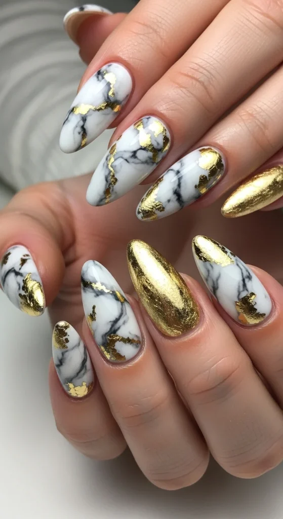 Marble Gold Nails