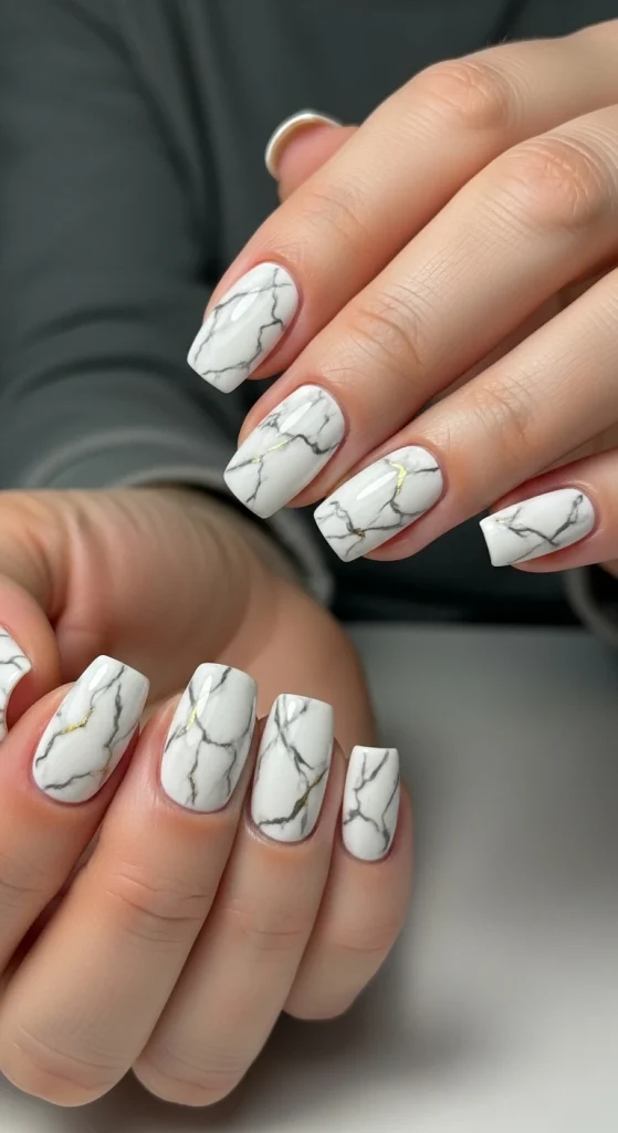 Marble Vein White Nails