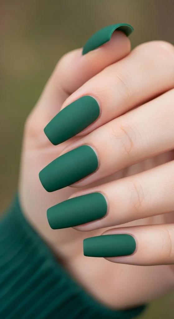 Matte Forest Green Nails