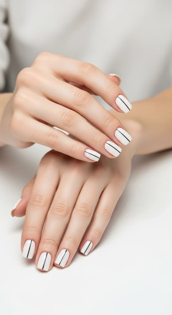 Minimal Line White Nails