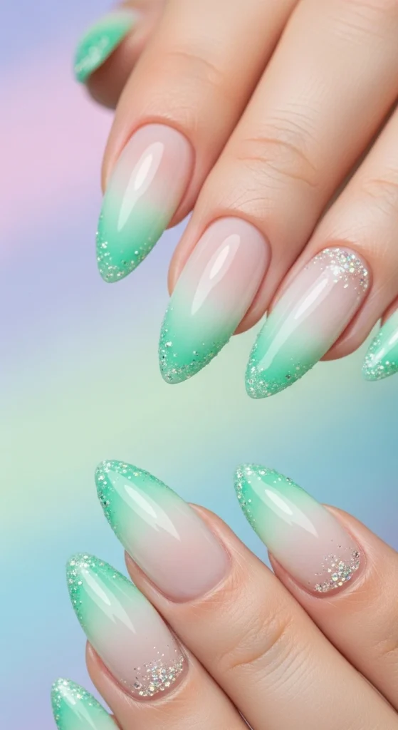 Minty Frost Tips Nails