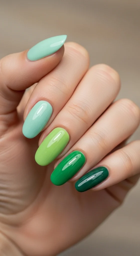Mismatched Green Palette Nails